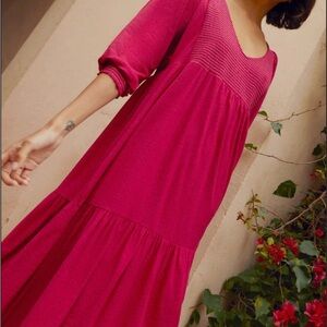 Nation LTD Rona Smocked Tiered Midi Dress Berry Pink Women’s Small‎ Puff Sleeve